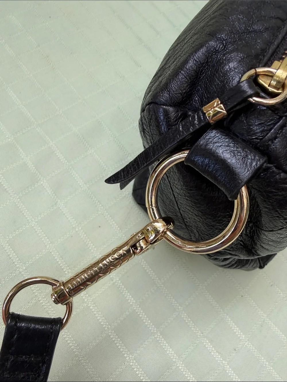 Vintage Elliott Lucca Black Woven Leather Crossbody Bag with Gold Accent
